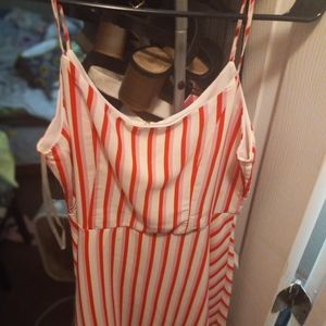pink and white pinstripe cocktail dress